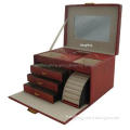 Leather Cosmetic Box with Mirror Cosmetic Case Drawer with Lock